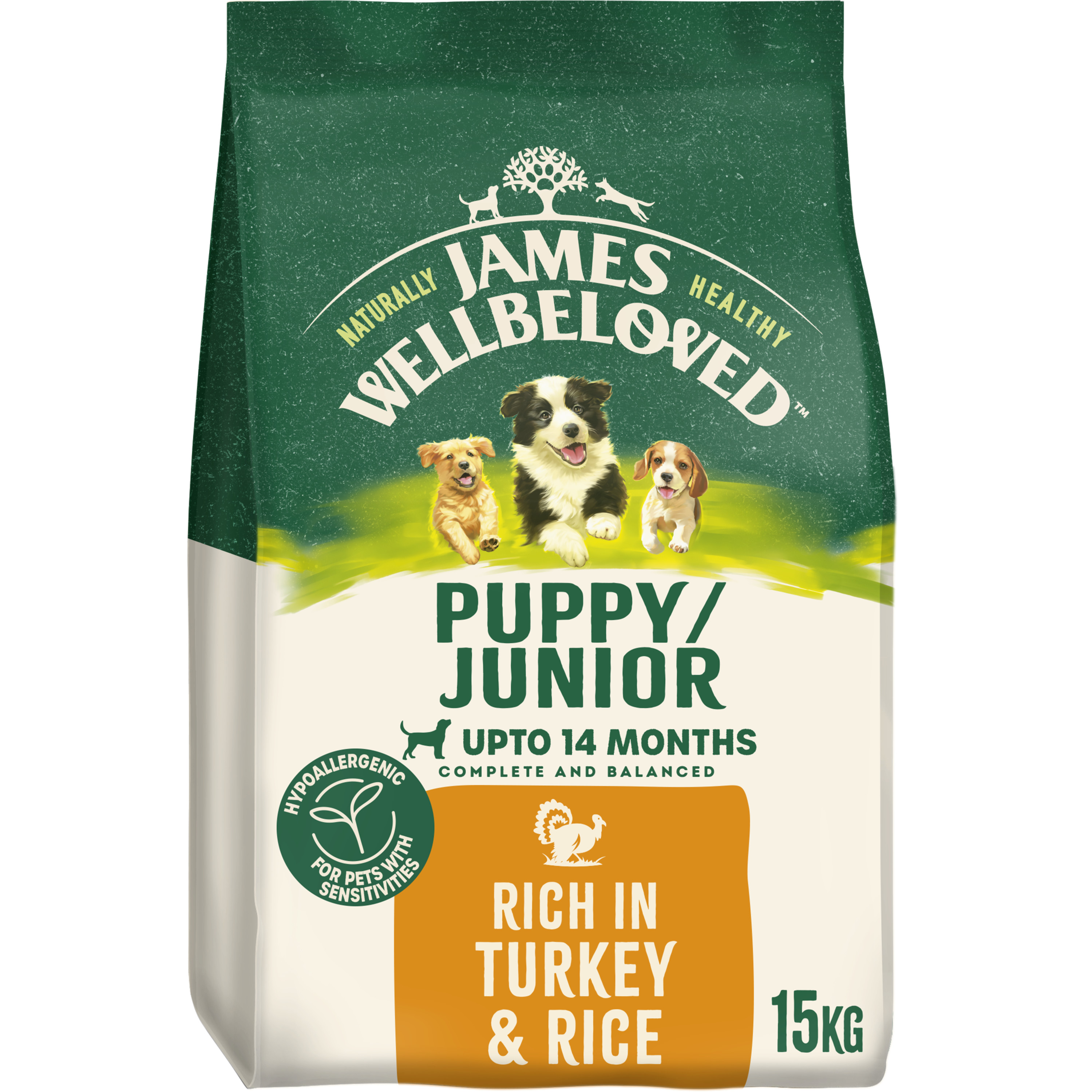 James Wellbeloved Hypoallergenic Puppy Junior Dry Dog Food Turkey & Rice dry dog food pack