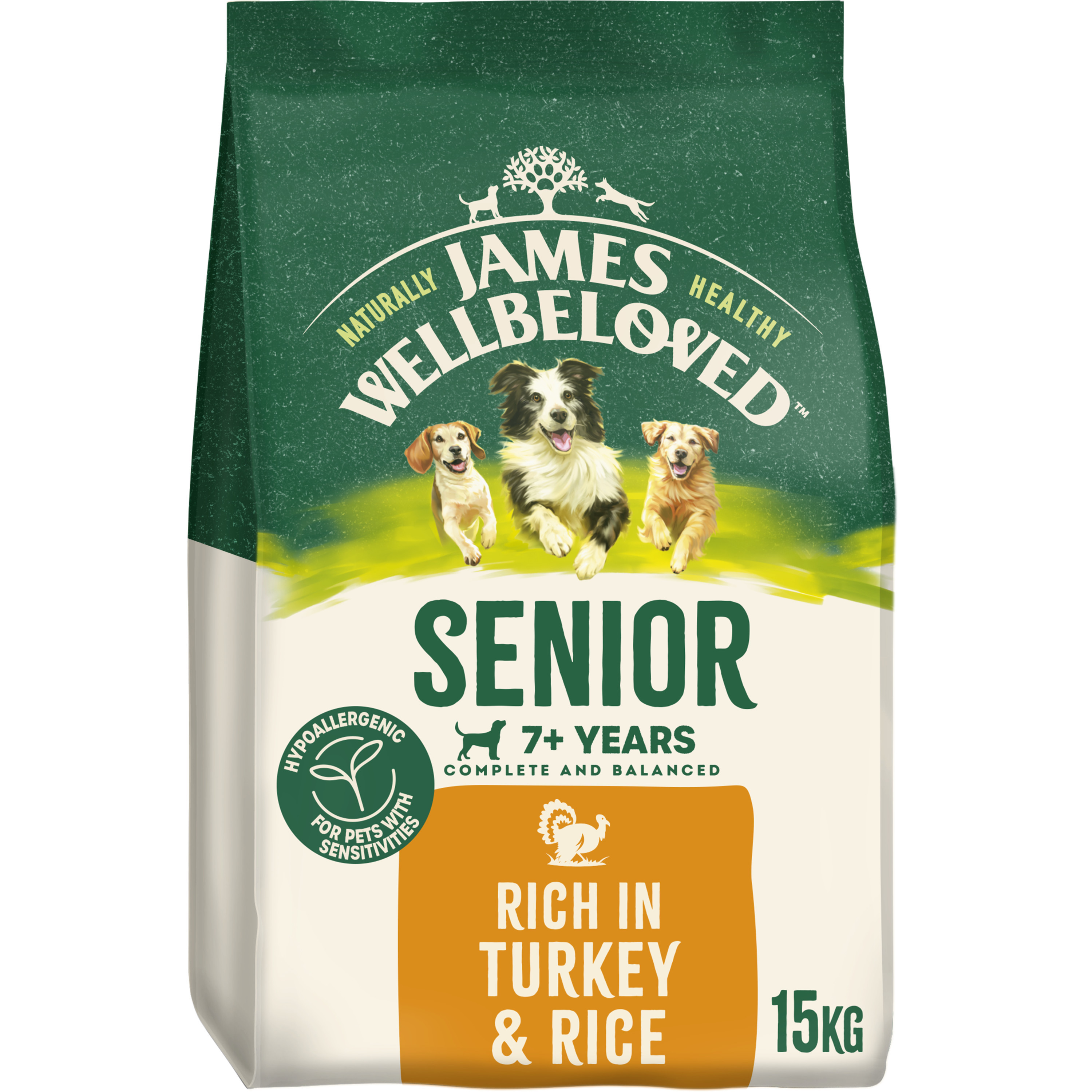 James Wellbeloved Hypoallergenic Senior Dry Dog Food Turkey & Rice dry dog food pack