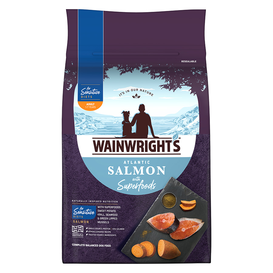 Wainwright’s Sensitive Adult Dry Dog Food Scottish Salmon With Superfoods dry dog food pack